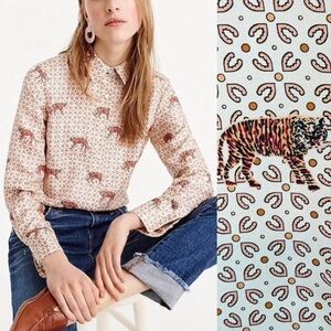 J. Crew | Tiger Pattern 100% Silk Top, 12